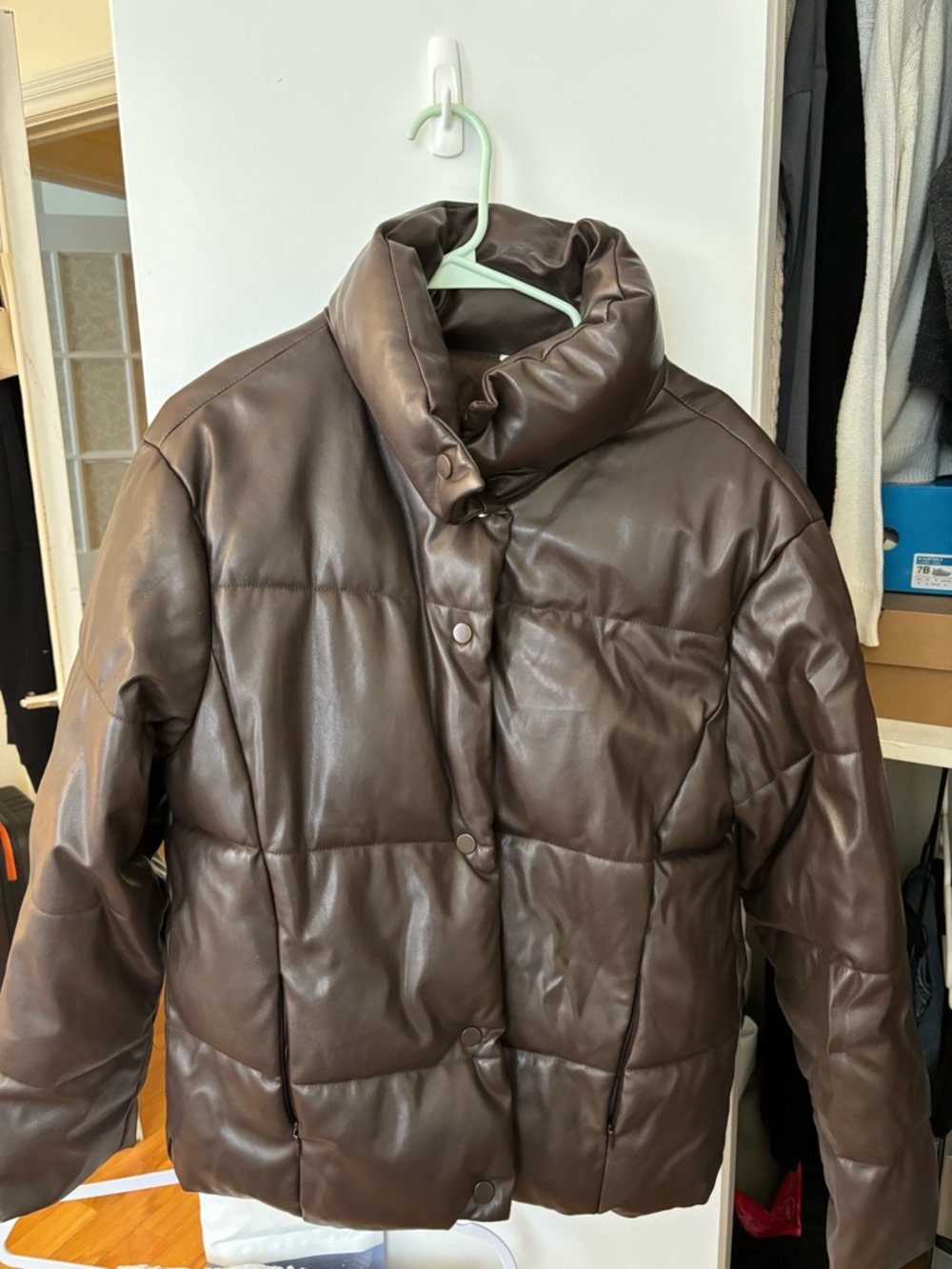 brown faux leather puffer